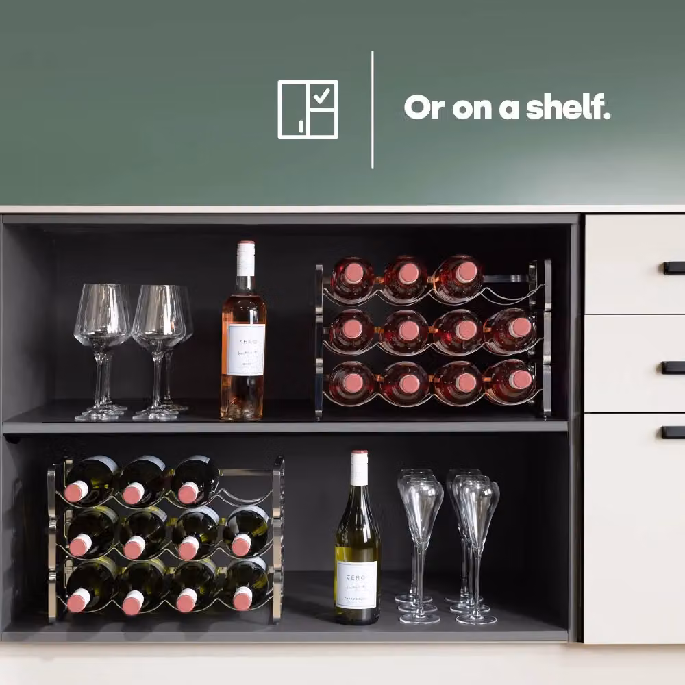 LIVIVO Set of 2 Elegant Stackable Wine Shelf Racks in Matt Silver Metal – 5