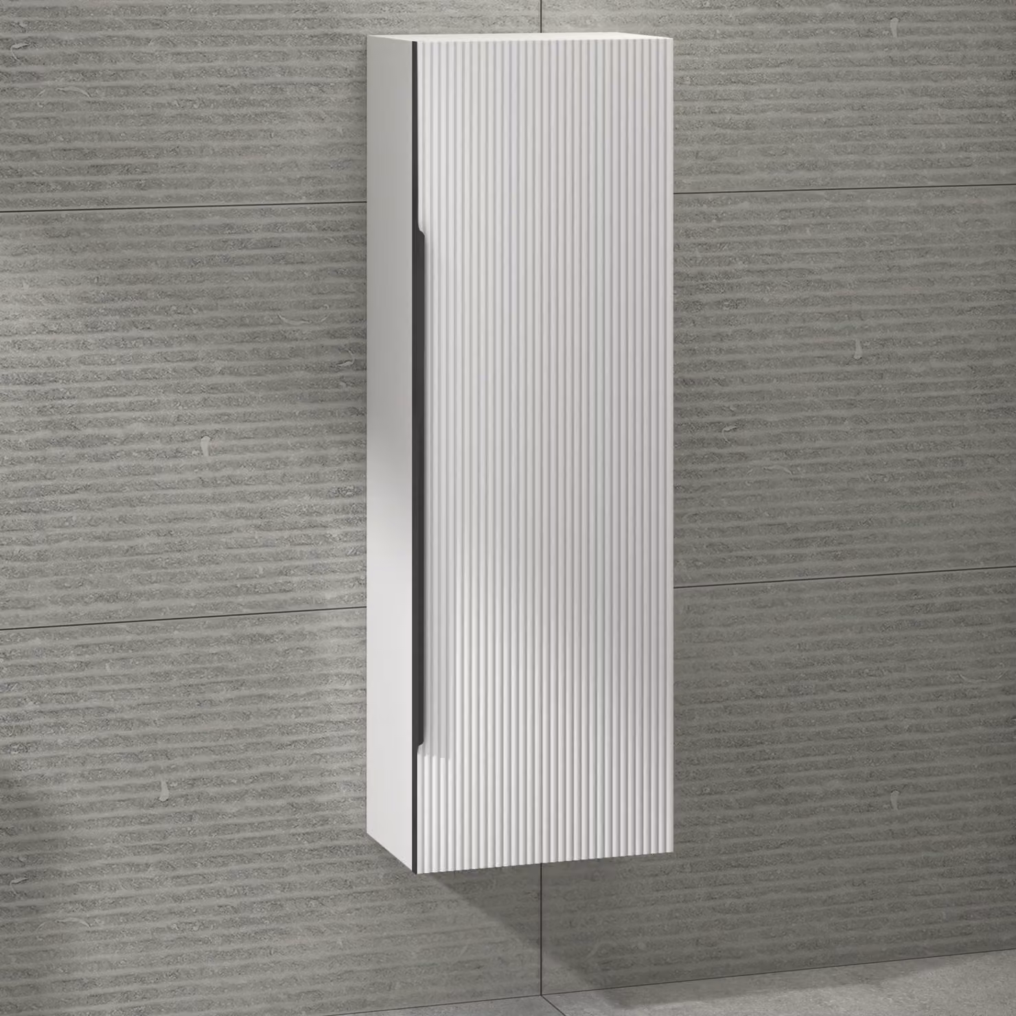 Royal Bathrooms Evora Wall Hung Tall Unit, Matt White with Matt Black Handle, W: 40 cm, H: 120 cm, D: 26 cm