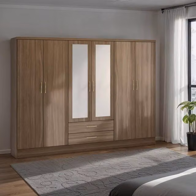 Seconique Nevada 6 Door 2 Drawer Mirrored Wardrobe in Wild Oak Brown – 3