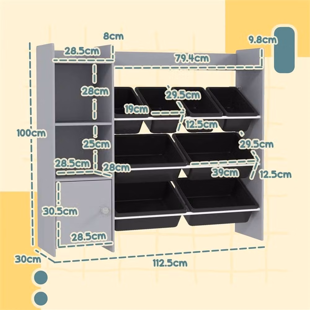 EONLION Toy Storage Unit with 8 Removable Bins in Grey – 2