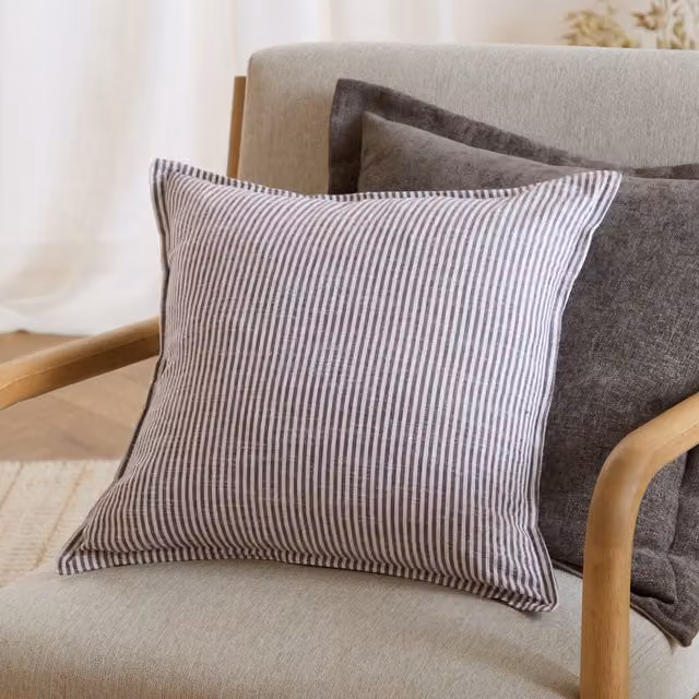 Make It A Home Truro Striped Cotton Square Cushion in Brown with Feather Filling