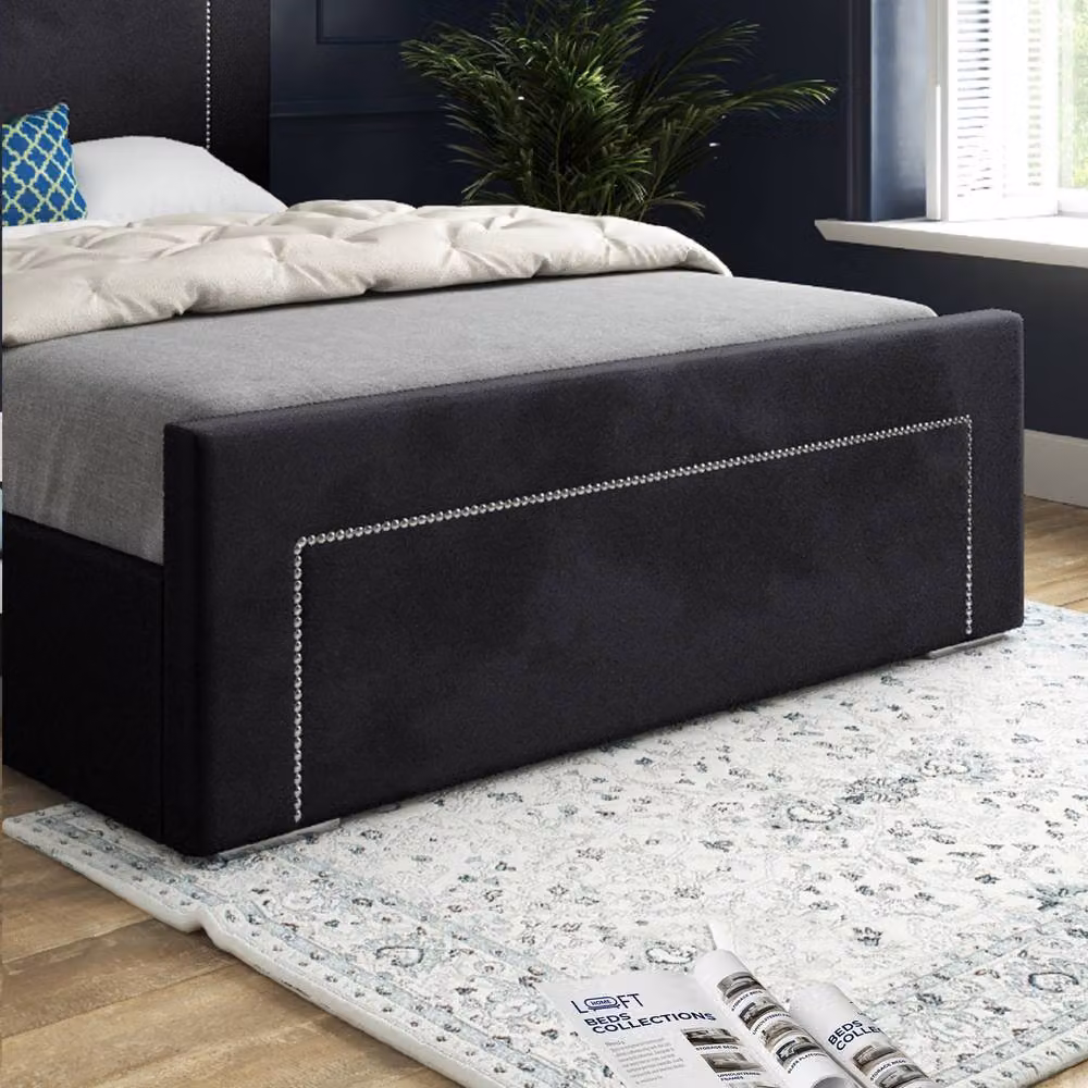 KDMD Macclesfield Upholstered Black Soft Velvet Designer Bed Frame, W/D/H: 137 x 128 x 200 cm – 4