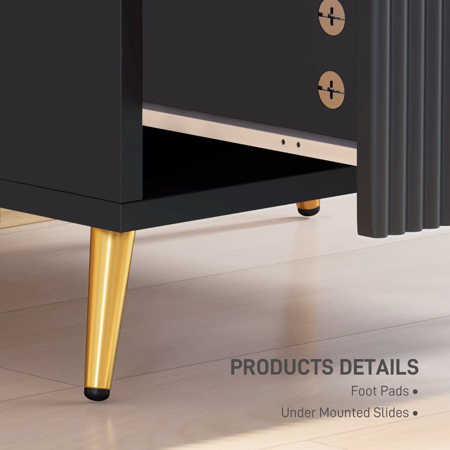 HOMCOM Set of 2 Elegant Modern Two-Drawer Bedside Tables in Black and Gold – 5