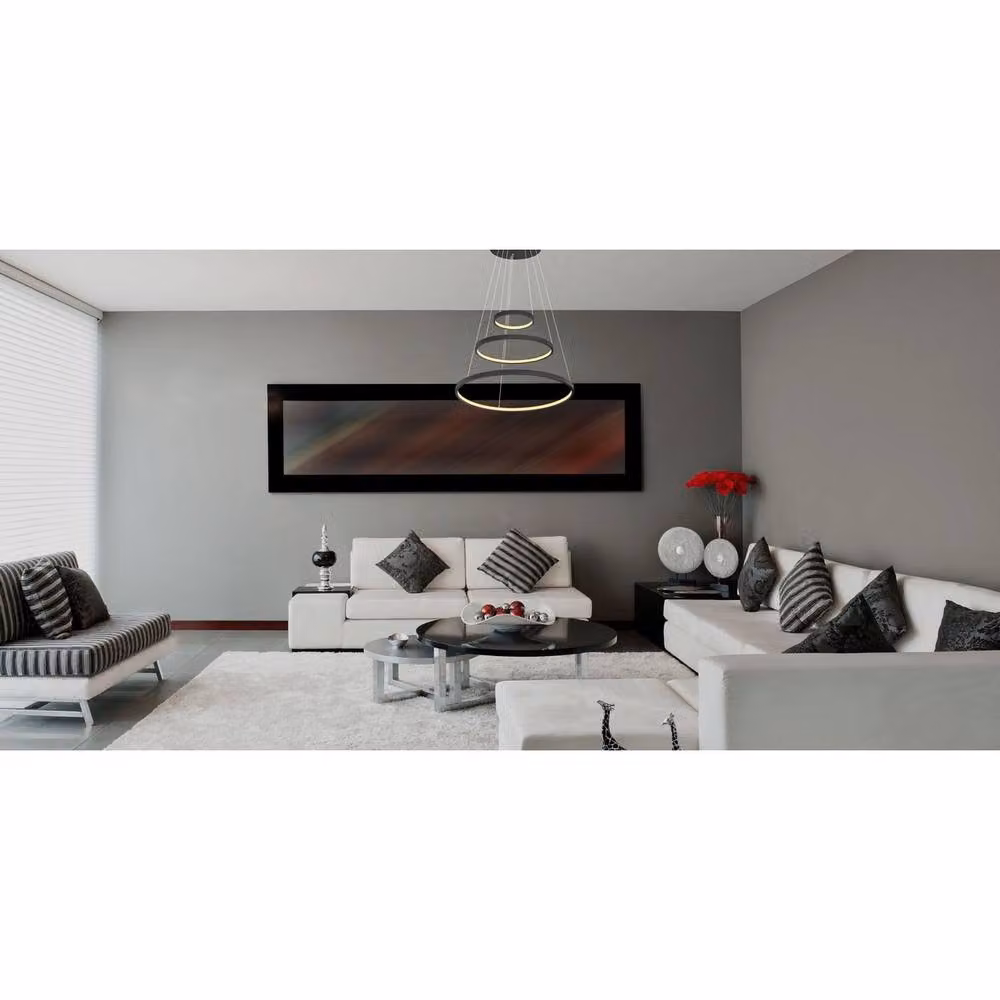 Globo Lighting Ralph Triple Ring LED Pendant Light, Black, Dimmable, Warm White, Height: 120 cm, Width: 57 cm, Depth: 51 cm – 8