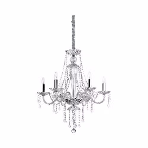 Ideal Lux AMADEUS SP6-168753 Suspended Crystal Glass Pendant Light in Transparent and Silver