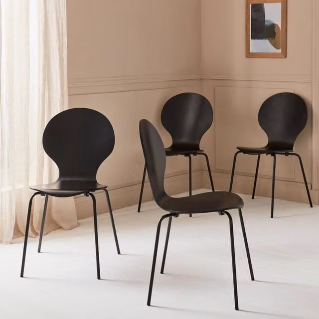 sweeek Set of 4 Retro Scandinavian Stackable Dining Chairs in Black Rubberwood and Metal