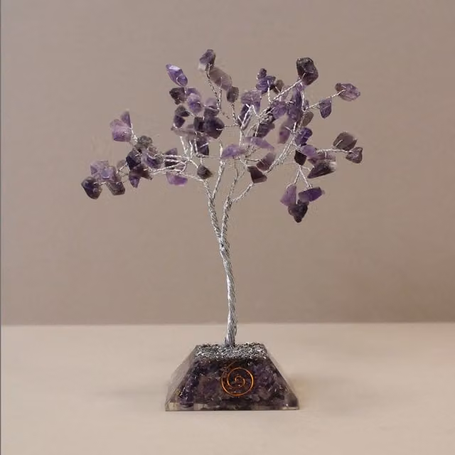 KDMD Amethyst Gemstone Tree with Organite Base in Blue and Purple