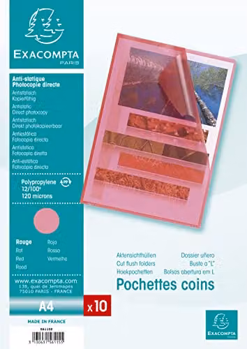Exacompta Red Grained Polypropylene Cut Flush Folders for A4 Documents, Pack of 10 – 2