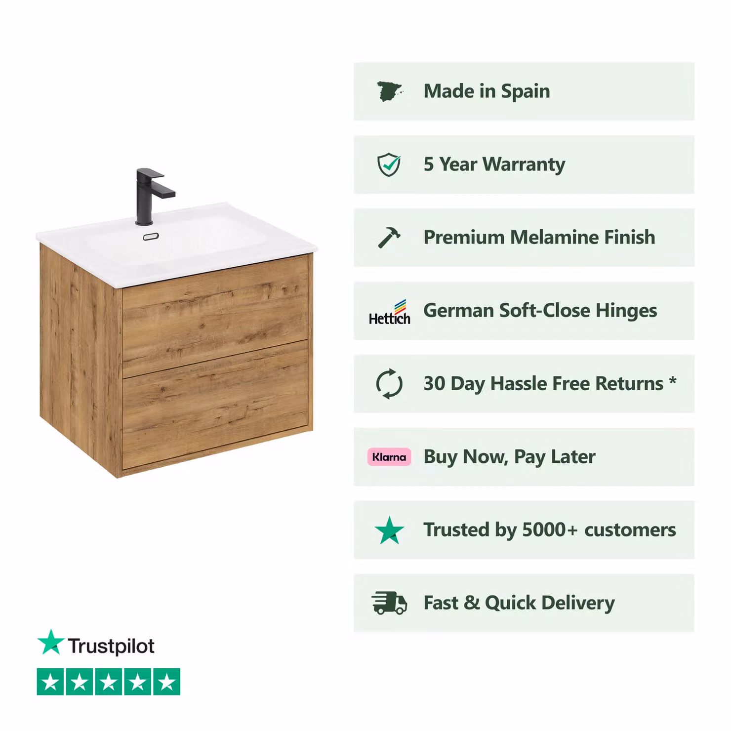 Banyetti Venti 800mm Wall Hung Vanity Unit with Athena Basin in Ostippo Light Oak – 2