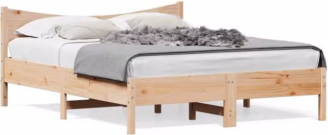 Berkfield Home King Size Solid Wood Pine Bed Frame in Natural, W/D/H: 150 x 200 cm – 1