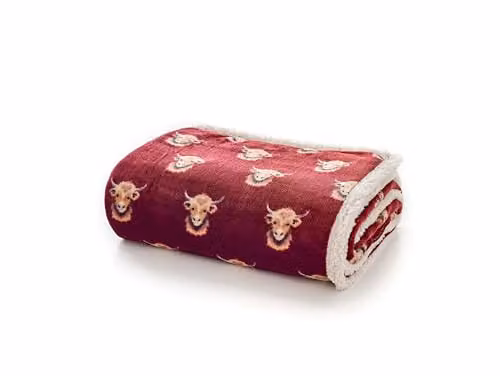 Deyongs Highland Cow Cuddly Sherpa Fleece Throw, Mulberry, W: 140 cm, D: 180 cm – 2