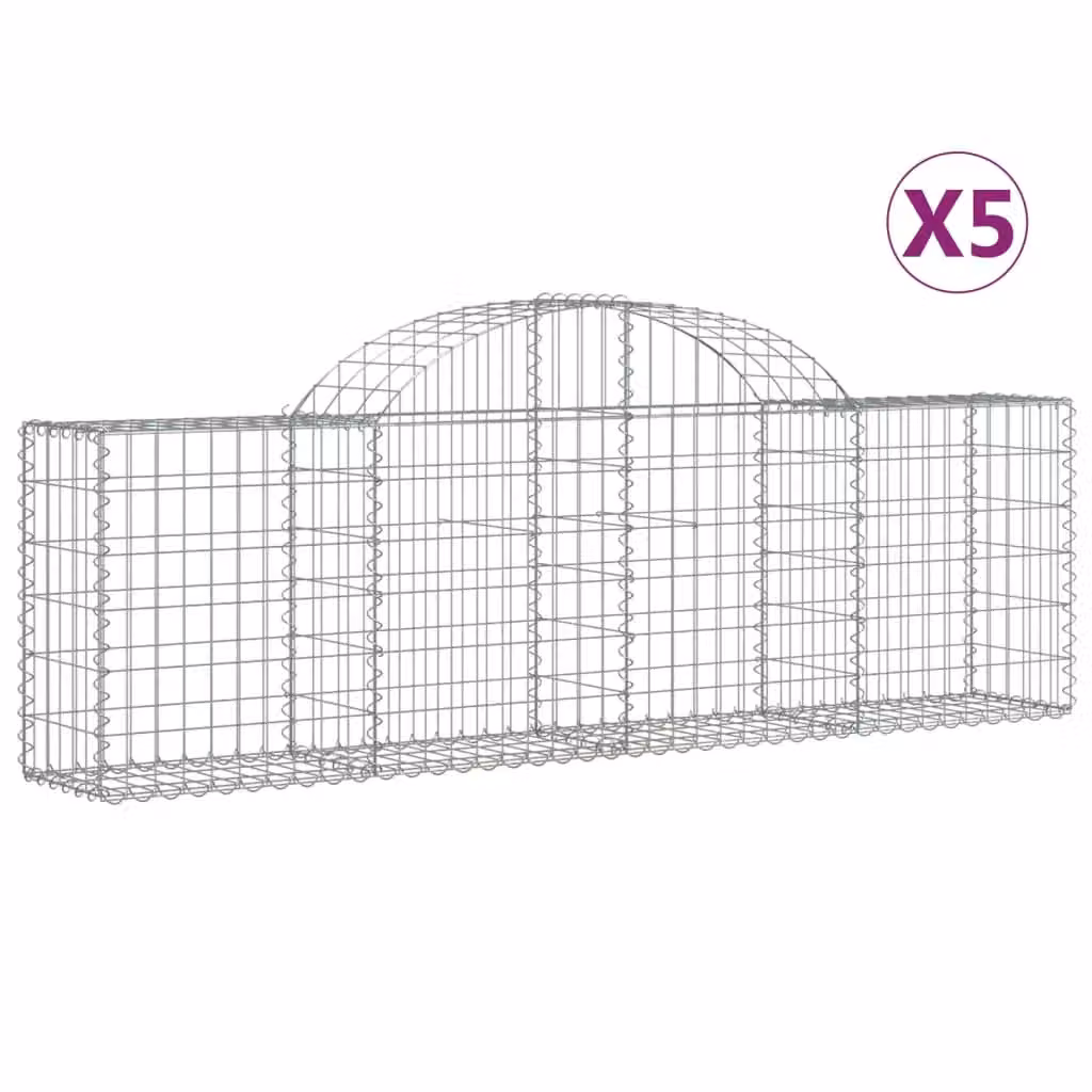Berkfield Home Arched Gabion Baskets, 5 Piece Set, Silver Galvanised Steel, W: 200 cm, D: 30 cm, H: 60-80 cm – 2