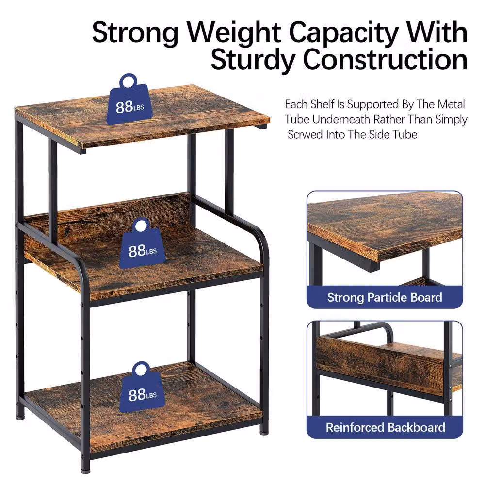 Huhote 3-Tier Printer Stand with Adjustable Storage Shelves and Locking Wheels, Brown – 4