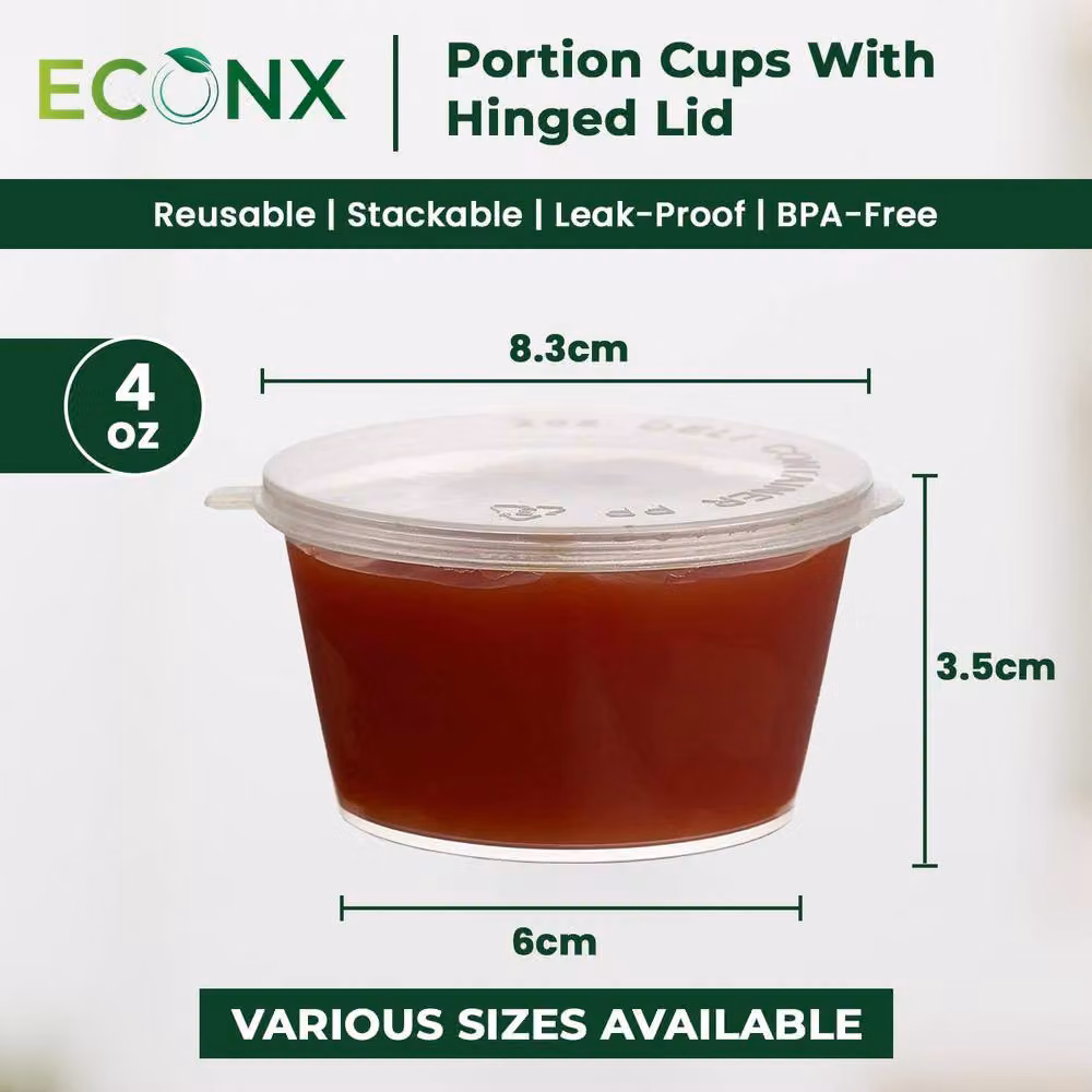 ECONX 100 Pack Clear Plastic Hinged Deli Sauce Pots with Snap Lids, 4oz Capacity, BPA-Free and Leakproof – 2