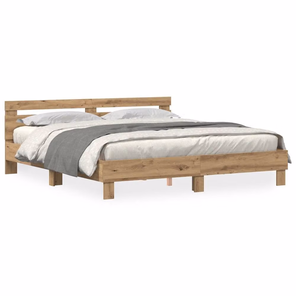 Berkfield Home Artisan Oak Engineered Wood Bed Frame in Brown, W/D/H: 180 x 200 x 185 cm – 2