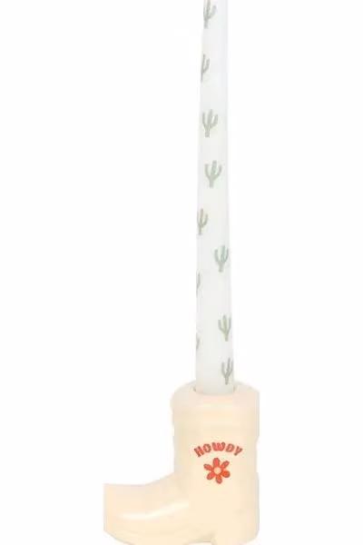 KDMD White Ceramic Cowboy Boot Taper Candle Holder for Tabletop