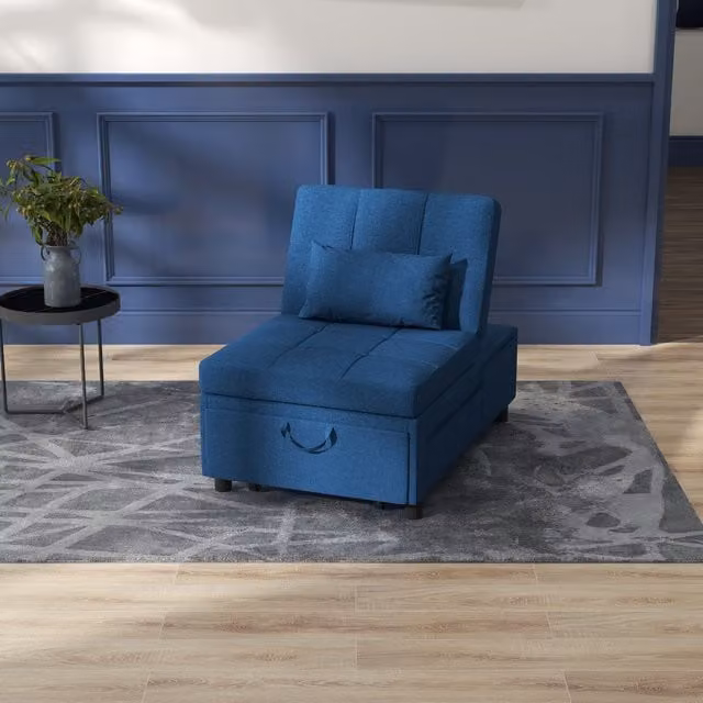 HOMCOM Blue Folding Sofa Bed with Adjustable Backrest and Solid Wood Frame