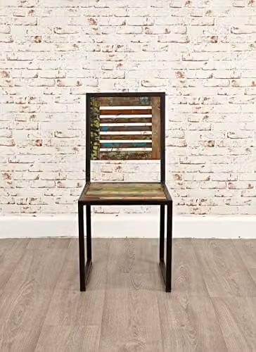 baumhaus Urban Chic Funky Dining Chair Pack of 2 Multicolour Wood and Metal Industrial Style W/D/H: 45 x 43 x 95 cm