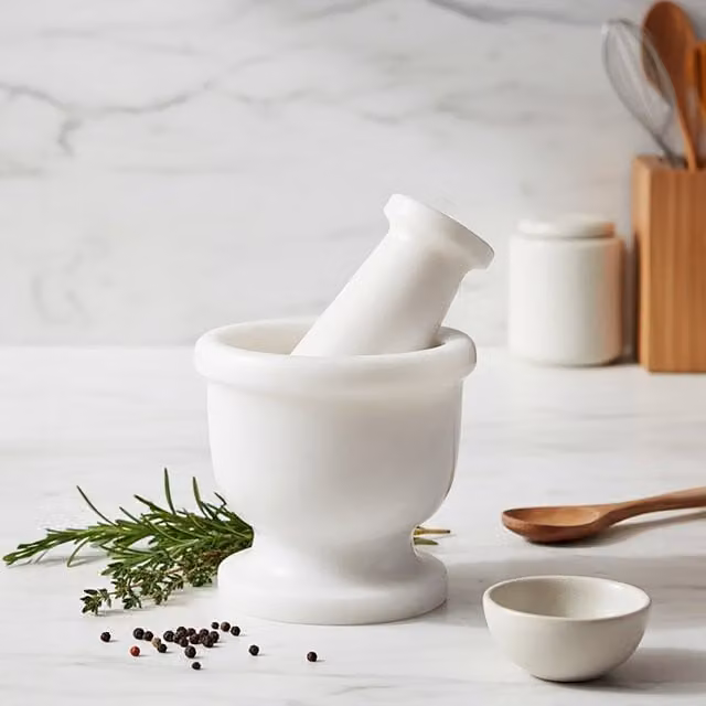 Orsina White Marble Round Mortar and Pestle