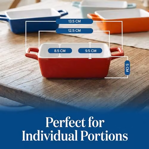 Joeji's Kitchen Set of 4 Mini Rectangular Ceramic Ramekin Baking Dishes in Multicolour – 3