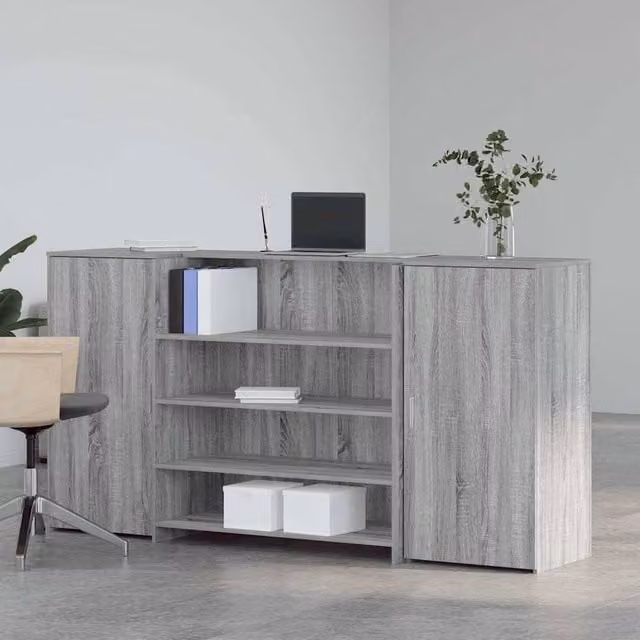 Berkfield Home Grey Sonoma Reception Desk, W: 200 cm, D: 50 cm, H: 103.5 cm