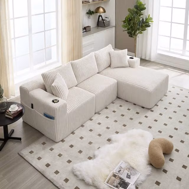 Matteo Modular Sectional Cloud L-Shaped Sofa in Beige Corduroy