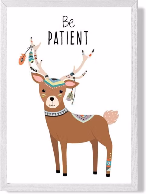 ARTZE Be Patient Deer Tribal Animal Quote Framed Print, White and Brown, A2