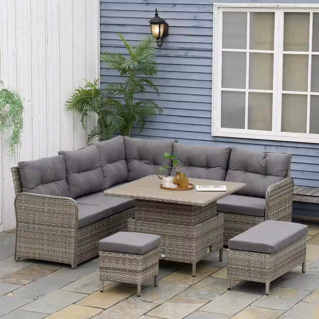 Outsunny 6 Piece Sectional Rattan Garden Furniture Set in Grey