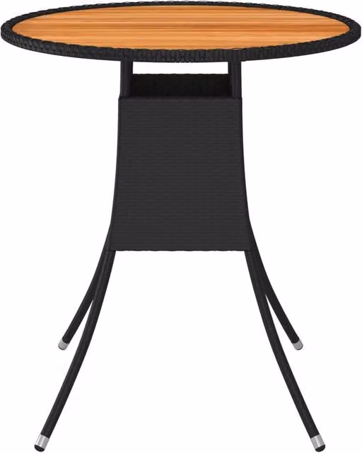 Berkfield Home Garden Black Poly Rattan and Solid Acacia Wood Dining Table, Diameter: 70 cm – 1