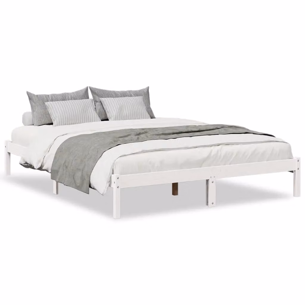 Berkfield Home Extra Long Solid Wood Pine Bed Frame in White, W: 140 cm, L: 220 cm – 2