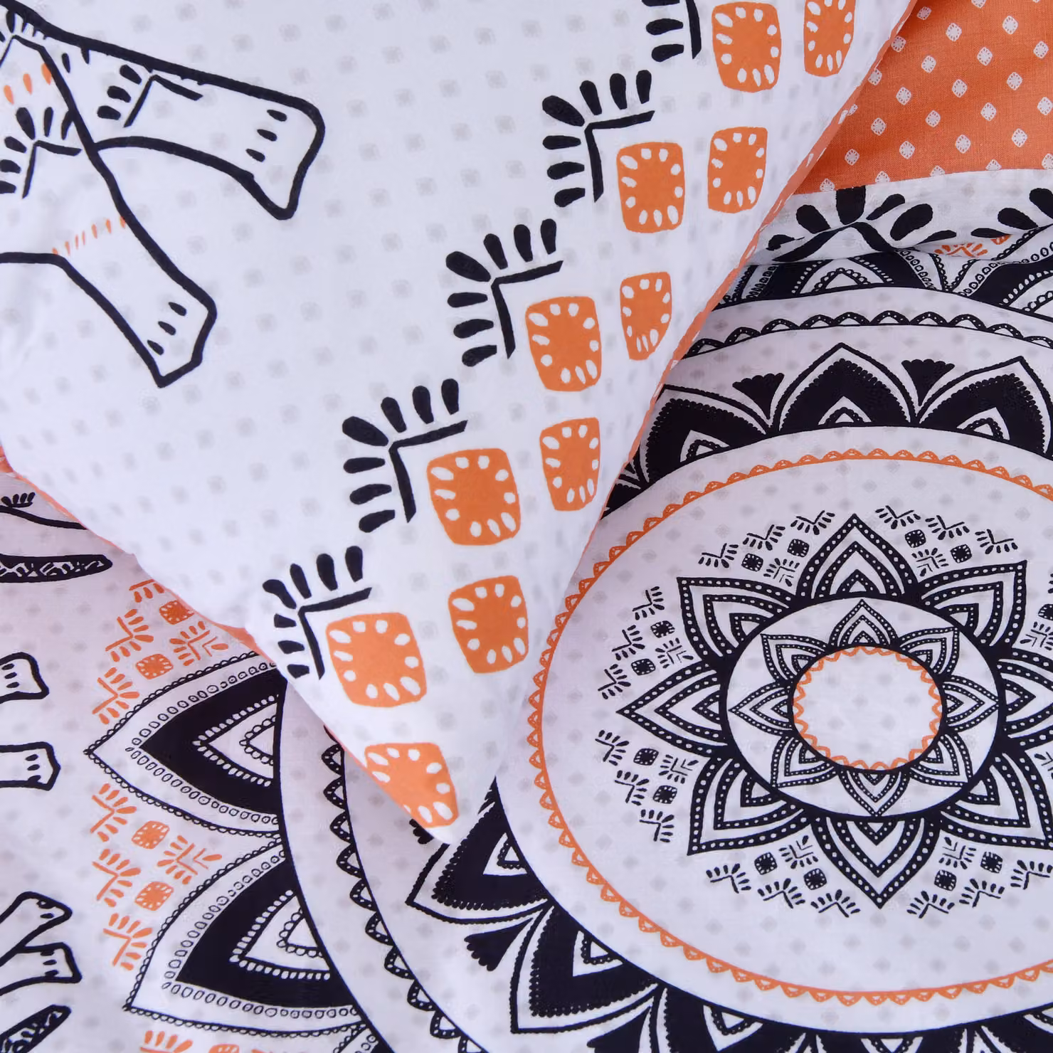 Smart Living Reversible Tribal Elephant Polycotton Duvet Cover and Pillowcase Set in Orange and White, W/D/H: 200 x 200 cm – 2