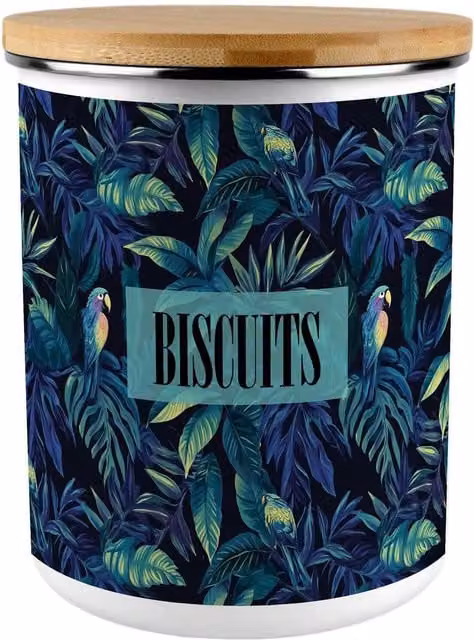 Purely Home Tropical Parrots Extra Large Floral Biscuit Tin, Multicoloured Enamel and Ceramic