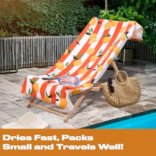 OHS Orange Graphic Print Microfibre Quick-Dry Beach Towel, W/D/H: 71 x 152 cm – 2