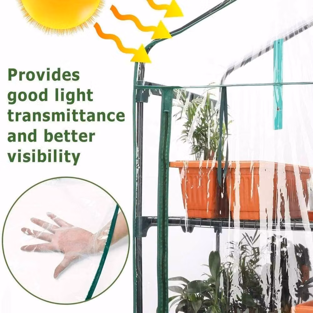 NESTLUNE 4-Tier Small Greenhouse Bag Garden Plant Cover in Green and Transparent, W/D/H: 100 x 15 x 15 cm – 4
