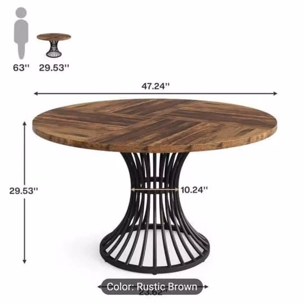 KORVIXA Industrial Farmhouse Round Dining Table in Brown – 2