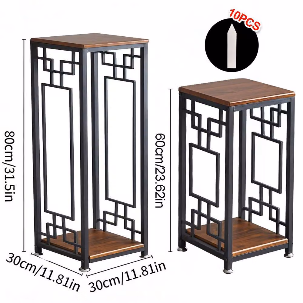 EONLION Double Basin Metal and Wood Flower Rack in Brown with Adjustable Base – 2