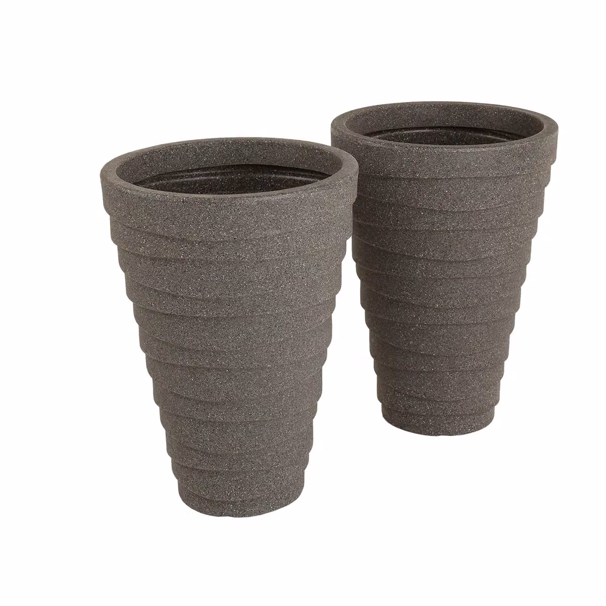 Charles Bentley Pair of Trojan Round Granite Planters, Grey Plastic, Dia: 33 cm – 2