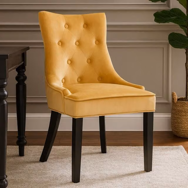 Interiors by Premier Gold Velvet Dining Chair with Armrests and Rubberwood Frame – 2