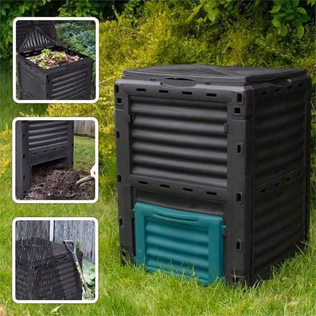 VOGREX 300L Garden Compost Converter Bin with Flip Lid, Black, W/D/H: 120 x 82.5 x 60.5 cm – 1