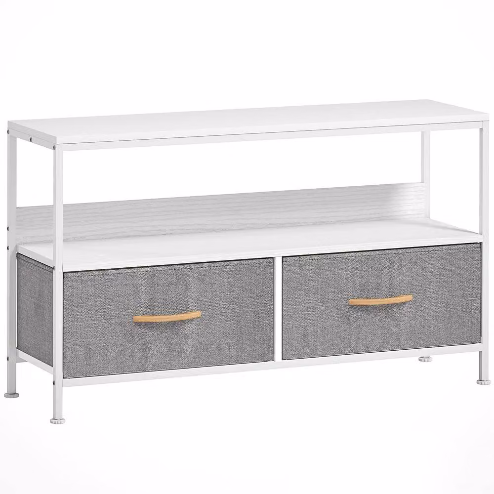 Wyld Haus Avavale TV Stand in White and Grey with 2 Foldable Fabric Drawers, W: 98 cm, D: 29 cm, H: 56 cm – 2