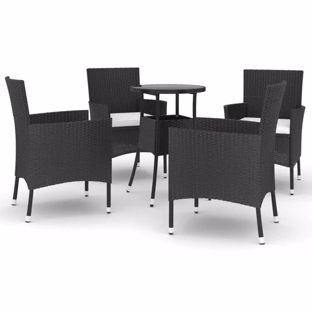 Berkfield Home Beautiful 5 Piece Garden Bistro Set with Cushions in Black Poly Rattan – 3