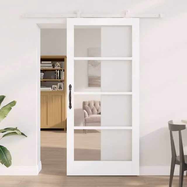 Berkfield Home Orkdal Modern Sliding Door with Hardware Set in White Lacquered Solid Wood and Glass