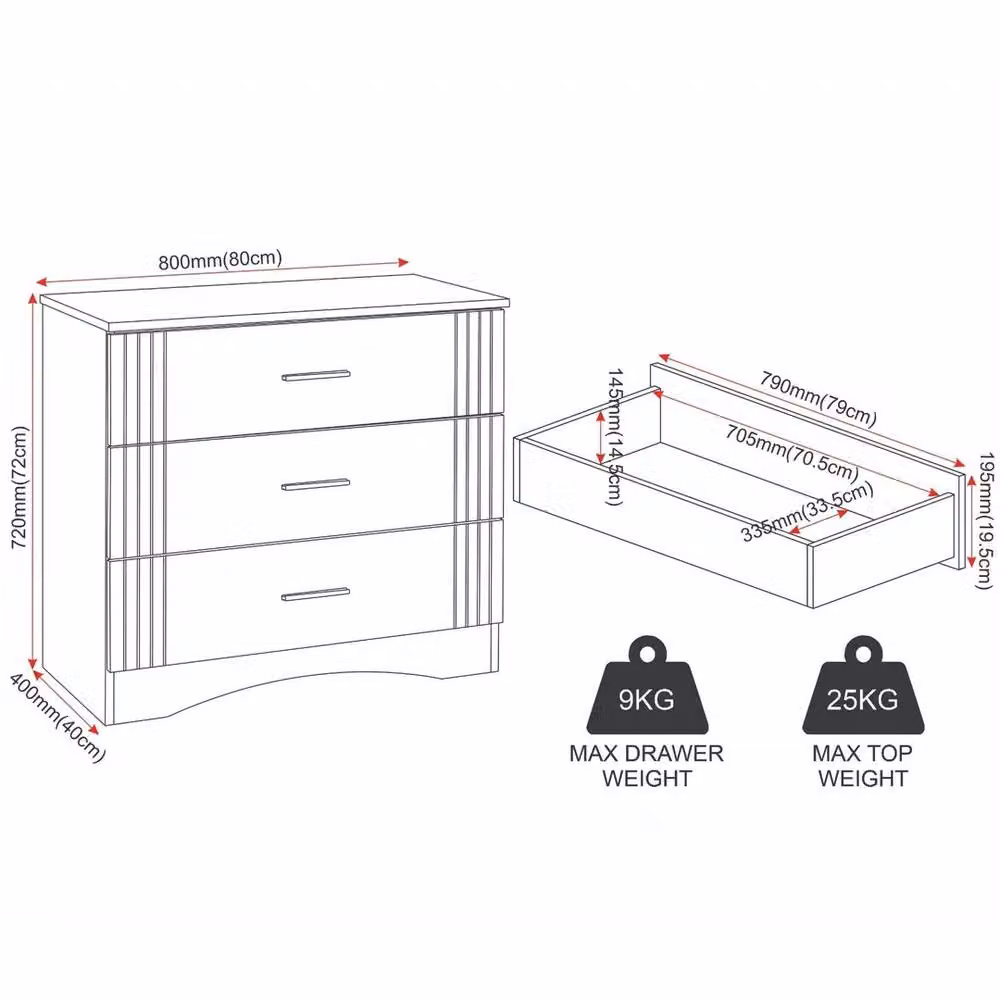 FORGEVIO Modern 3 Drawer Chest in Beige with Natural Oak Effect – 2