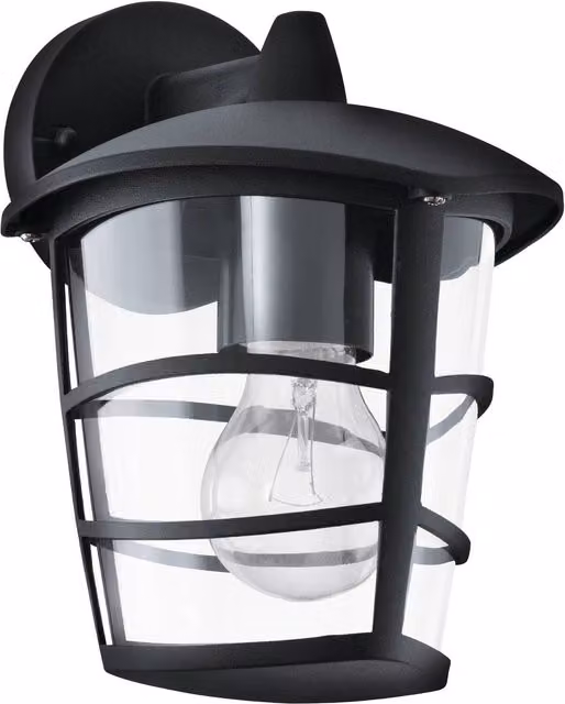 Eglo Aloria Modern Black Outdoor Wall Lantern with Transparent Glass