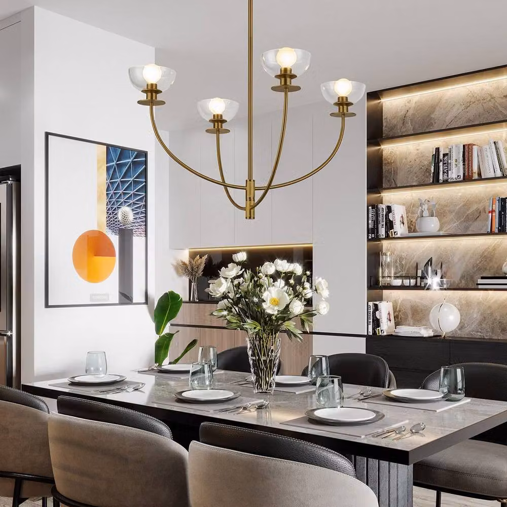 Netlighting Alora Mood Sylvia Multi Arm Pendant Light in Gold with 4x E14 Glass Domes – 2