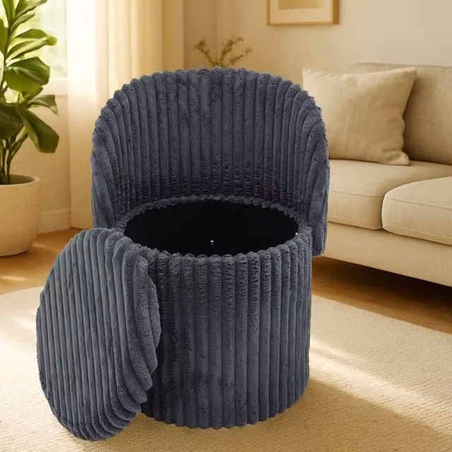 Gaveno Cavailia 3 In 1 Harp Ribbed Ottoman Storage Stool in Charcoal Grey – 1