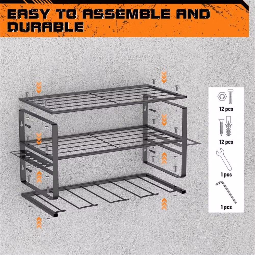 Nordara Wall Mounted Power Tool Organizer and Drill Holder Storage Rack, Black – 4