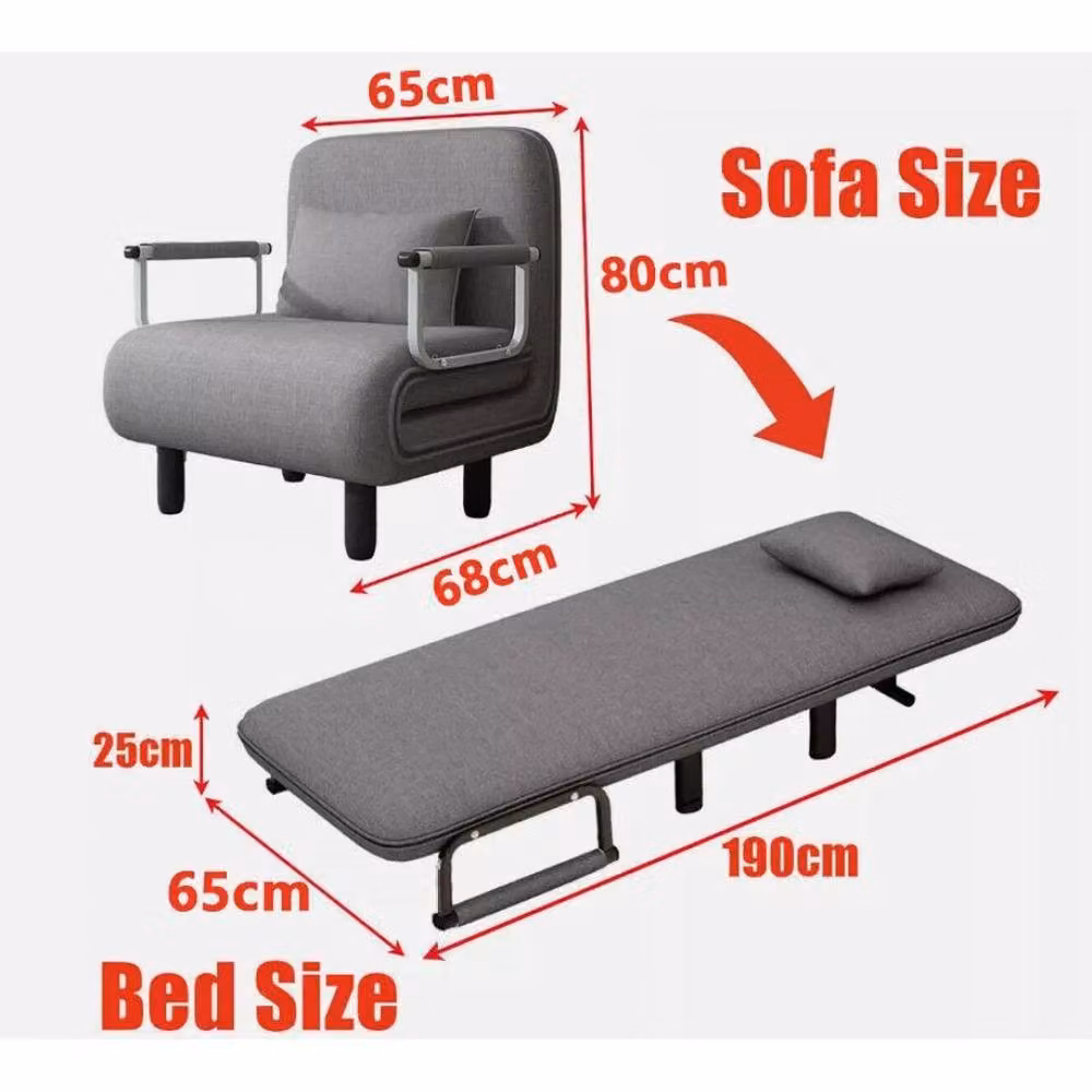 FORGEVIO Grey Fabric Single Sofa Bed Sleeper with Metal Frame – 2