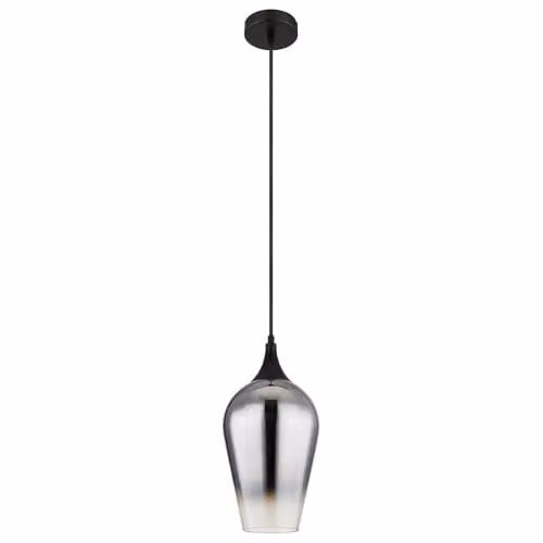 Netlighting Lavus Dome Pendant Light in Black and Chrome with Transparent Glass Shade, Height: 120 cm, Diameter: 18 cm