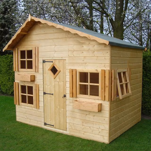 Shires Loft Playhouse Wendy House for Children in Brown Wood, H 247.1 cm x W 172.2 cm x D 4.3 cm